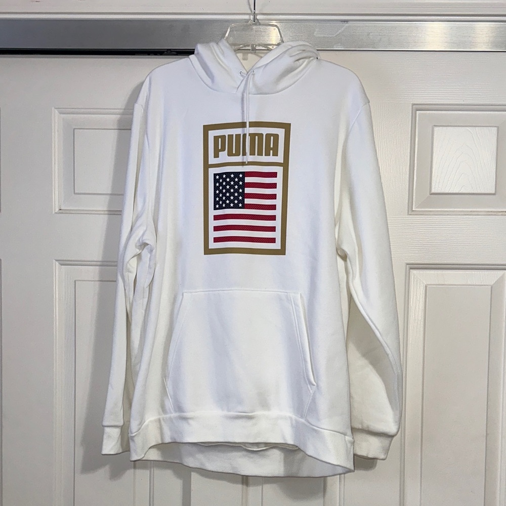 PUMA White Hoodie with Flag Graphic